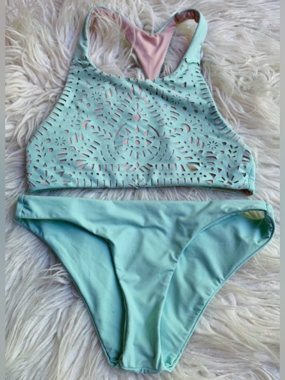 Spiritual Gangster Laser Cut Third Eye Bikini Swimsuit Mint Green Size XS